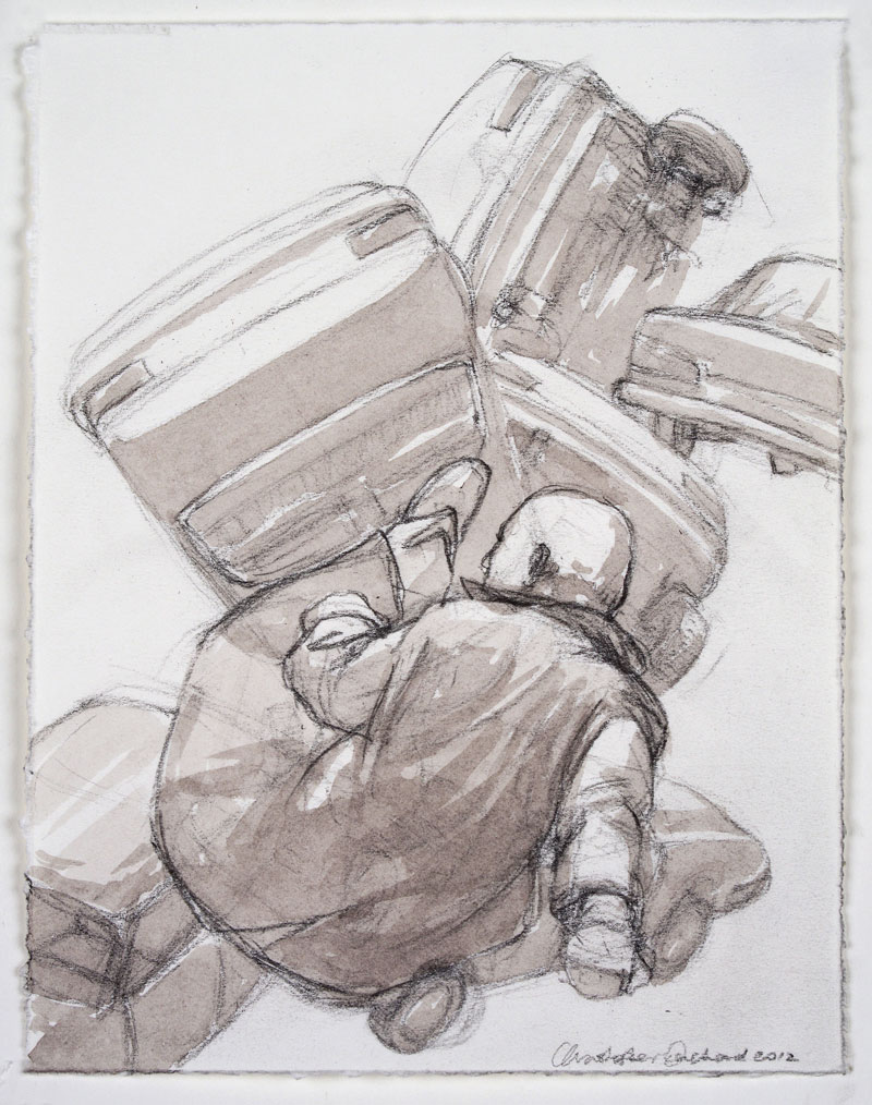 2012 Thrown 7 Charcoal pencil and wash on paper, 20x15cm